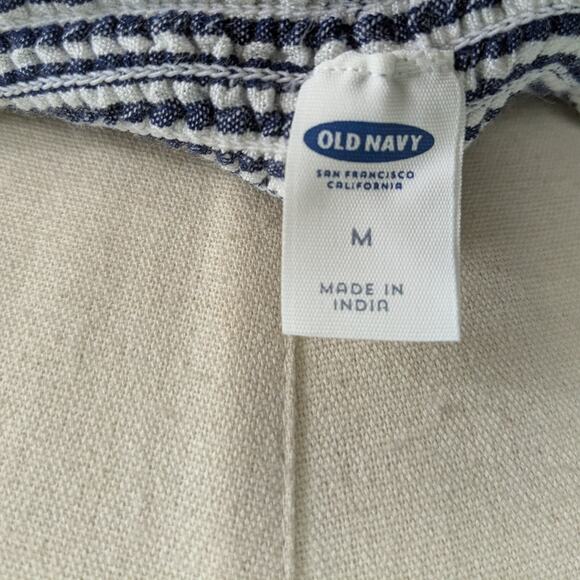 Old Navy Knee Midi Dress M Blue White Stripe Flare Beach Preppy Picnic Natutical - Picture 12 of 14